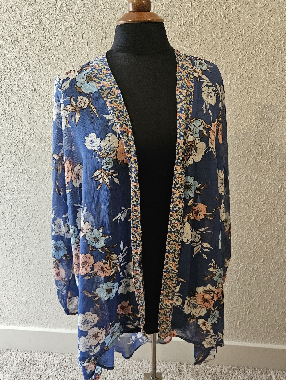 Band of Gypsies Navy Floral Open-Front Kimono
